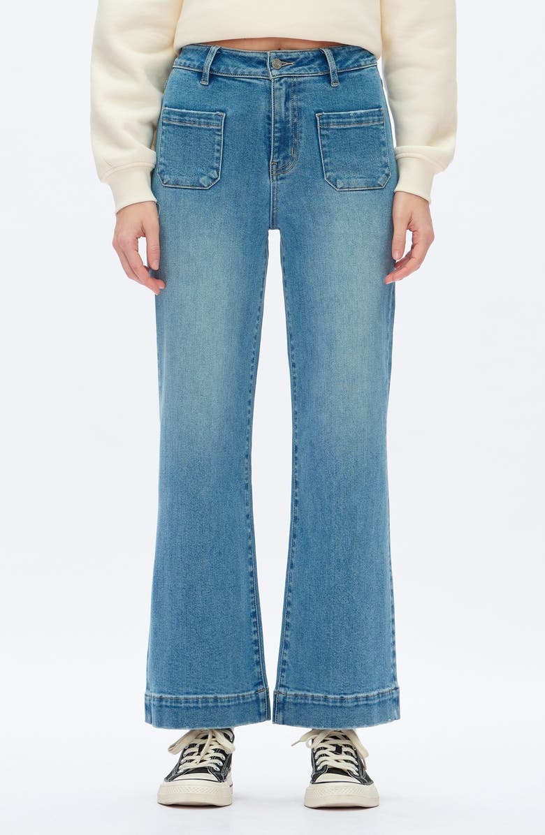 Bayeas Patch Pocket High Waist Wide Leg Jeans, Main, color, Medium Blue