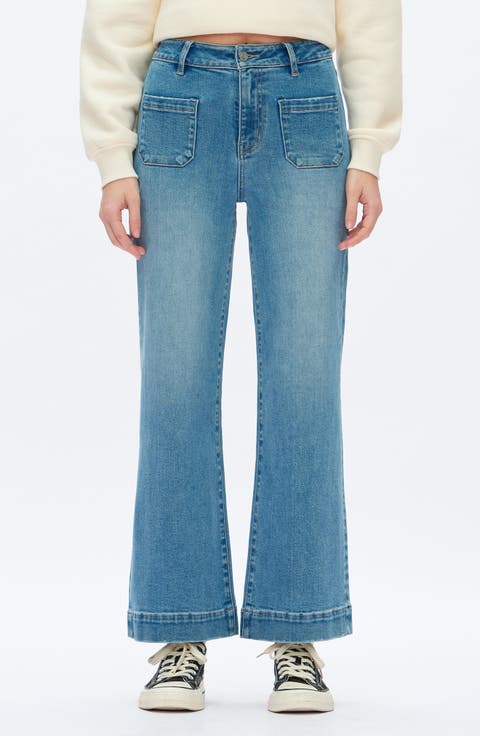 Patch Pocket High Waist Wide Leg Jeans