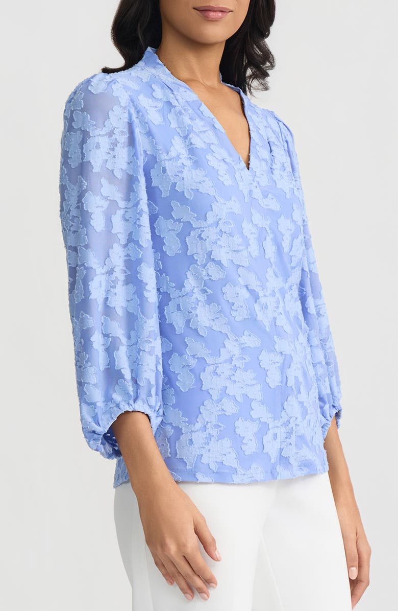 KASPER Burnout Floral Woven Shirt, Alternate, color, Paris Bleu