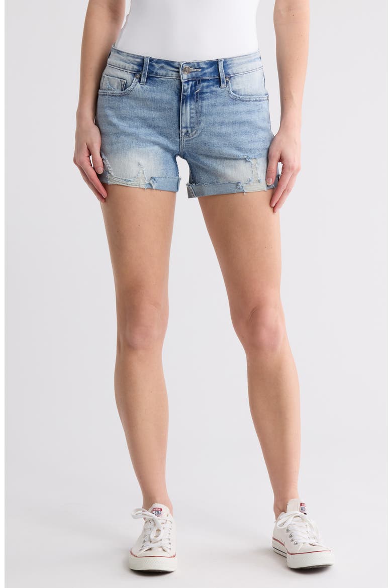 Marley Ripped Mid Rise Denim Shorts, Main, color, LIGHT WASH