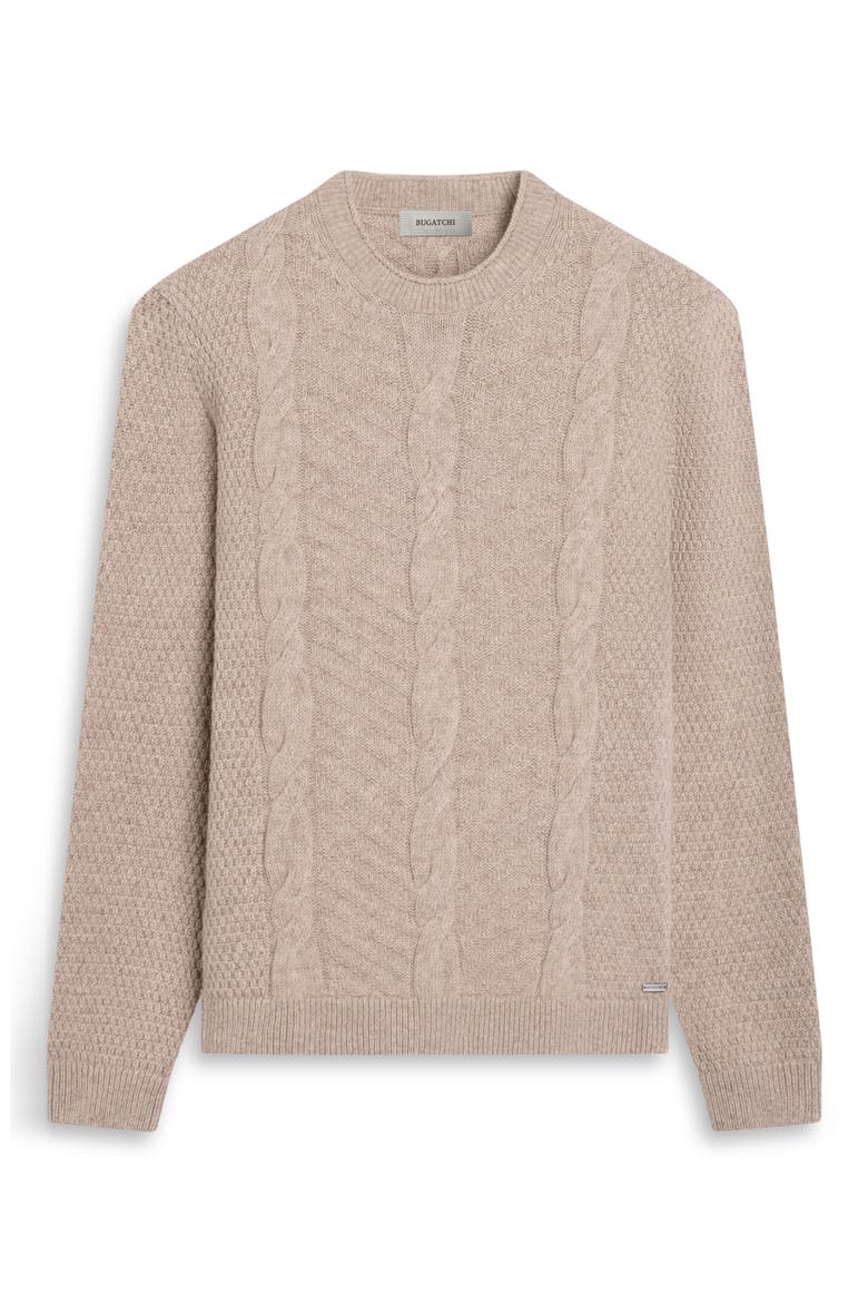 Crewneck Cable Knit Sweater, Alternate, color, COBBLESTONE