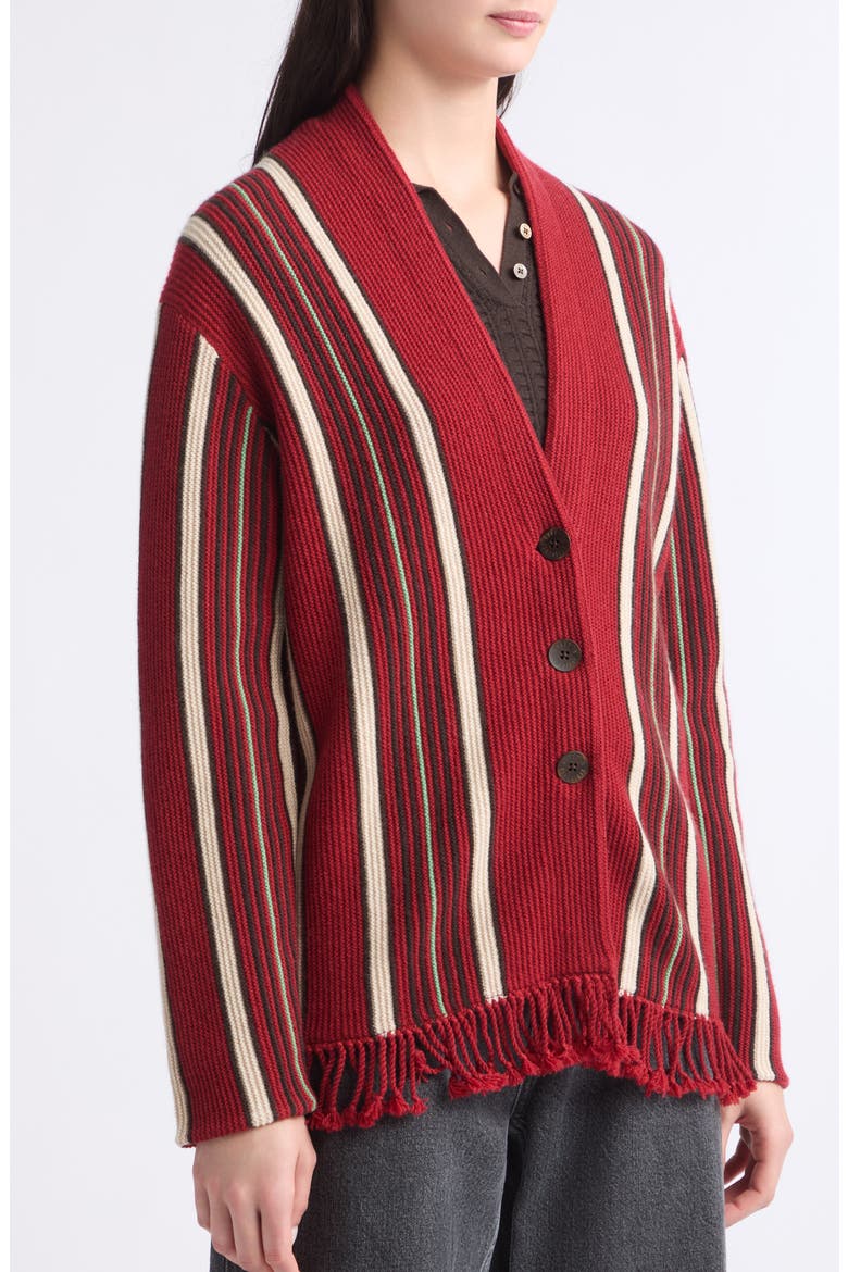 Handloom Striped Cashmere & Wool Cardigan, Alternate, color, CARMINE COMBO