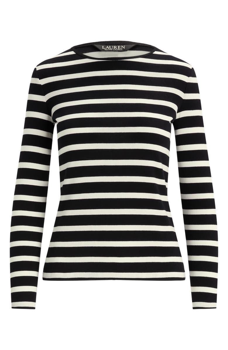 Lauren Ralph Lauren Stripe Cotton Long Sleeve Tee, Alternate, color, Blk/Wht