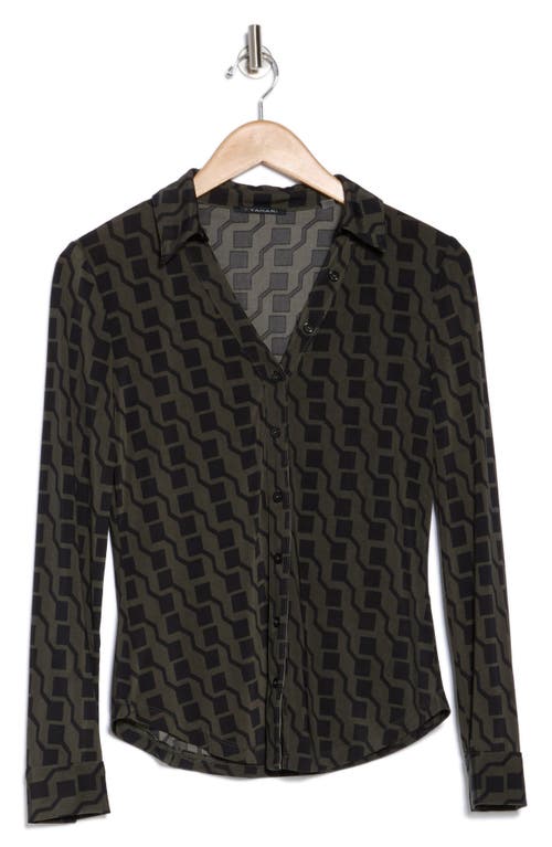 T Tahari Print Long Sleeve Knit Button-up Shirt