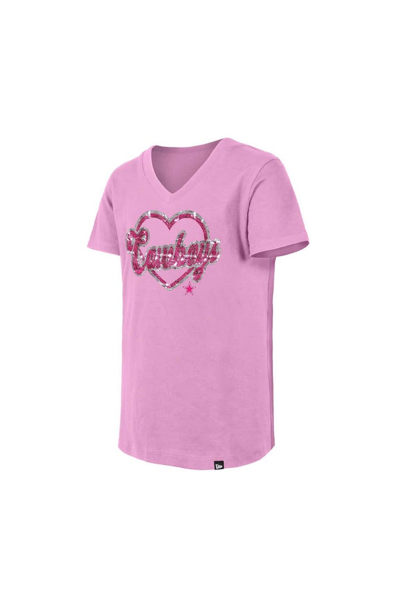 New Era Girls Youth New Era Pink Dallas Cowboys Flip Sequins V-Neck T-Shirt, Alternate, color, 