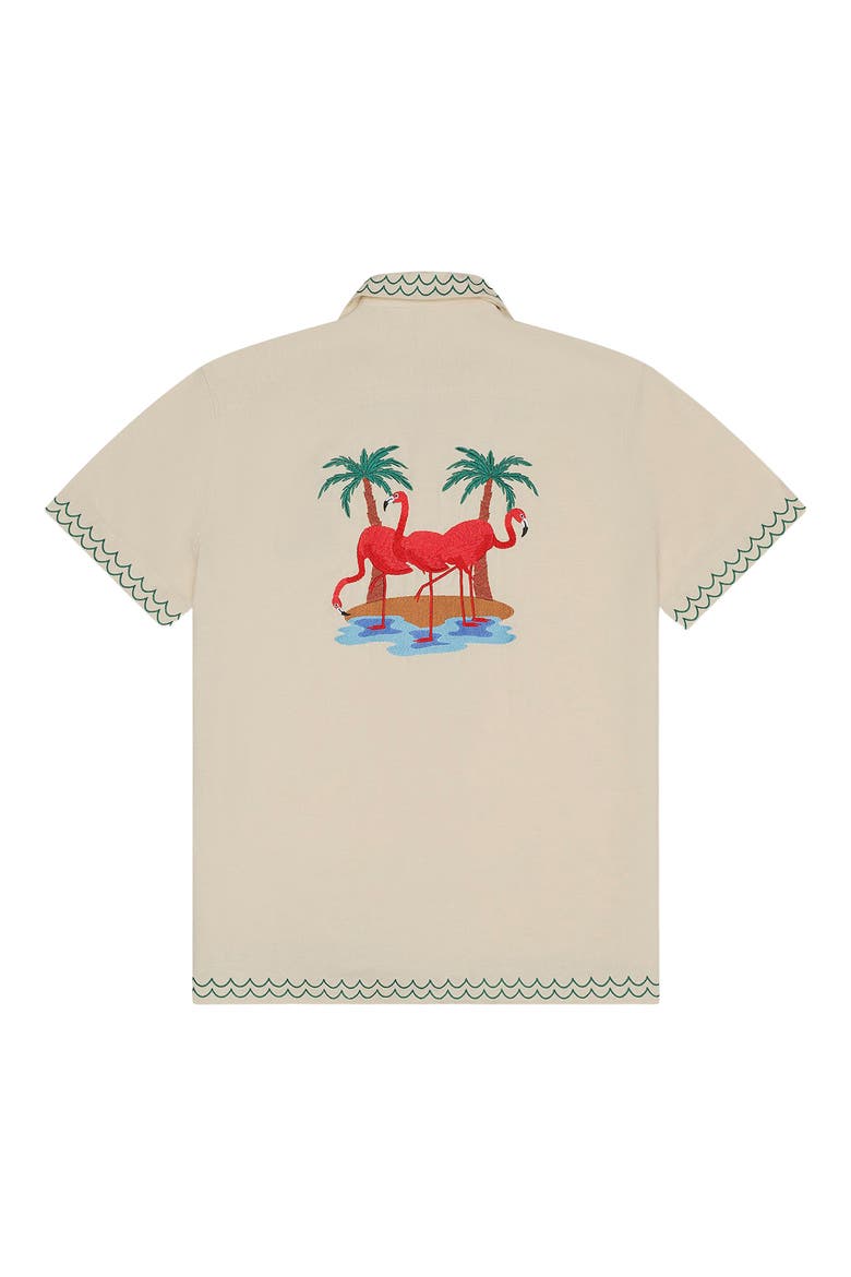 Flamingo Beach Camp Shirt, Alternate, color, WHITE MULTI