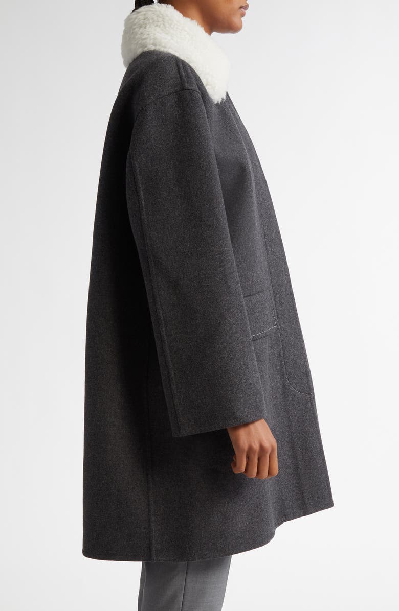 Thom Browne Bal Wool & Cashmere Coat with Removable Genuine Shearling Collar, Alternate, color, Medium Grey