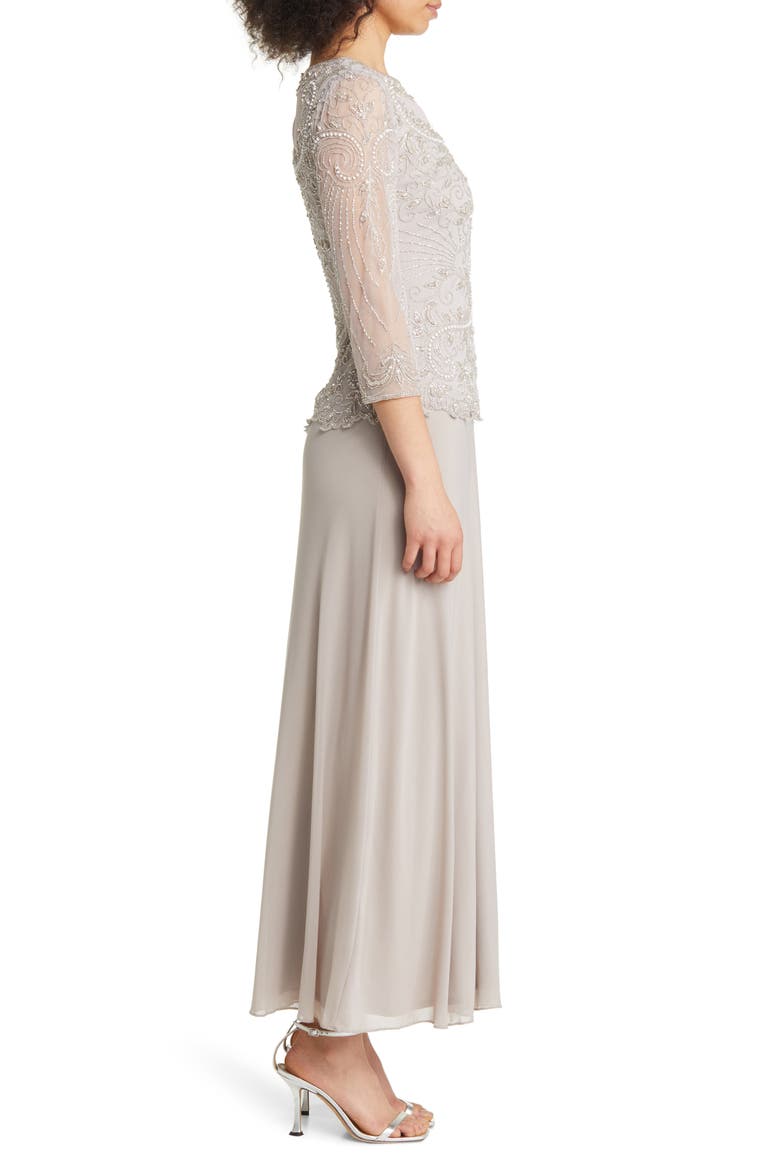 Pisaro Nights Beaded Mesh Mock Two-Piece Gown, Alternate, color, NEW SILVER