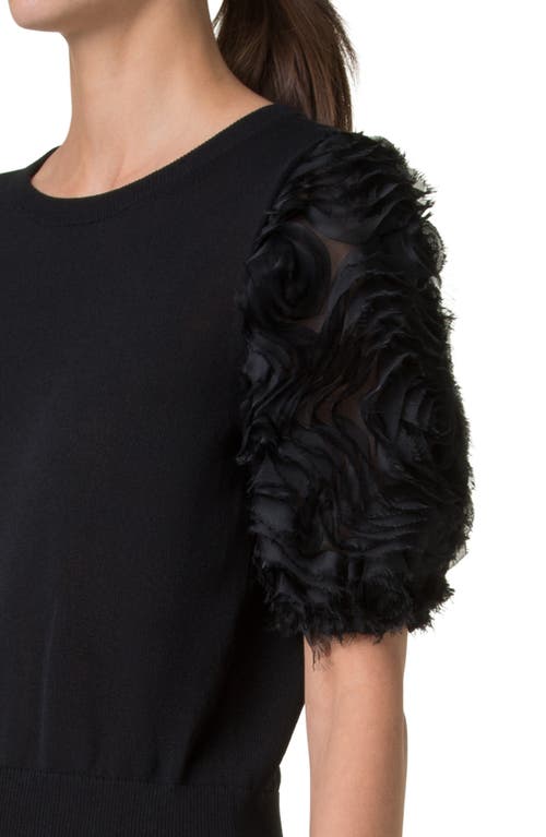Akris Punto 3d Floral Puff Sleeve Knit Top In Black