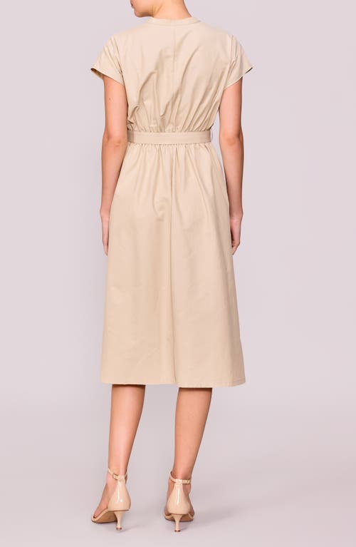 Melloday Split Neck Belted Dress In Neutral