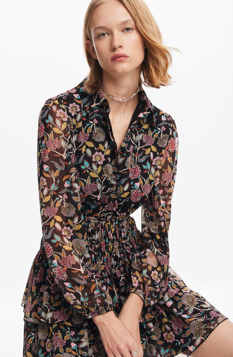 Desigual Floral Long Sleeve Tiered Minidress, Alternate, color, 