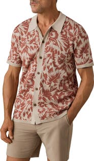 Faherty Short Sleeve Linen & Organic Cotton Knit Button-Up Shirt