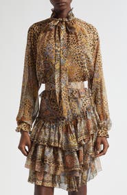 Etro Paisley Leopard Spot Tie Neck Silk Shirt