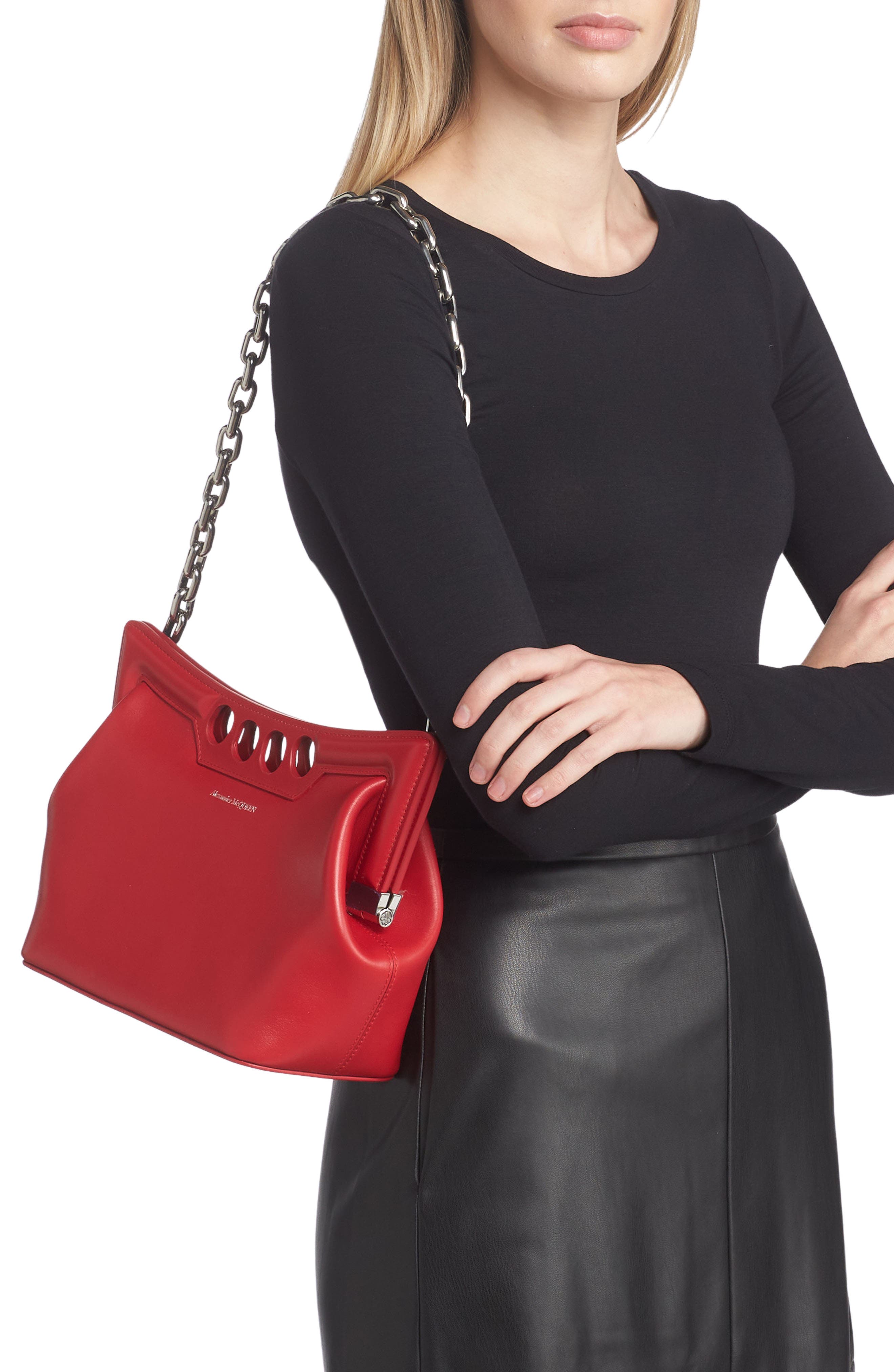 McQueen The Small Peak Leather Shoulder Bag, Alternate, color, 