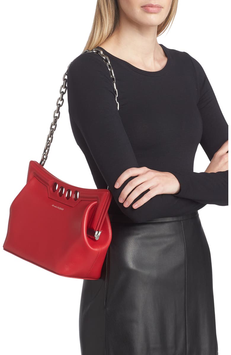 McQueen The Small Peak Leather Shoulder Bag, Alternate, color,