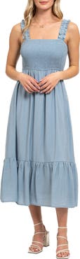 AUGUST SKY Smocked Empire Waist Midi Dress