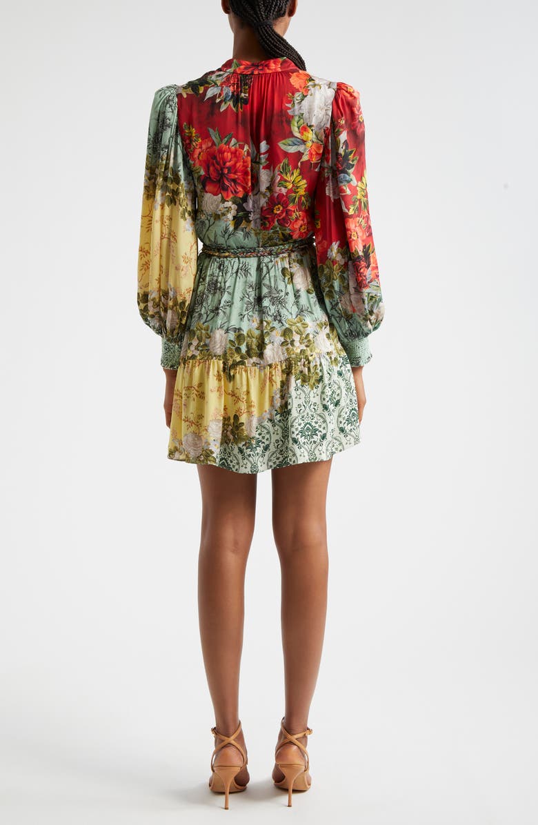 Alice + Olivia Antonette Print Tie Waist Long Sleeve Minidress, Alternate, color, Oakley