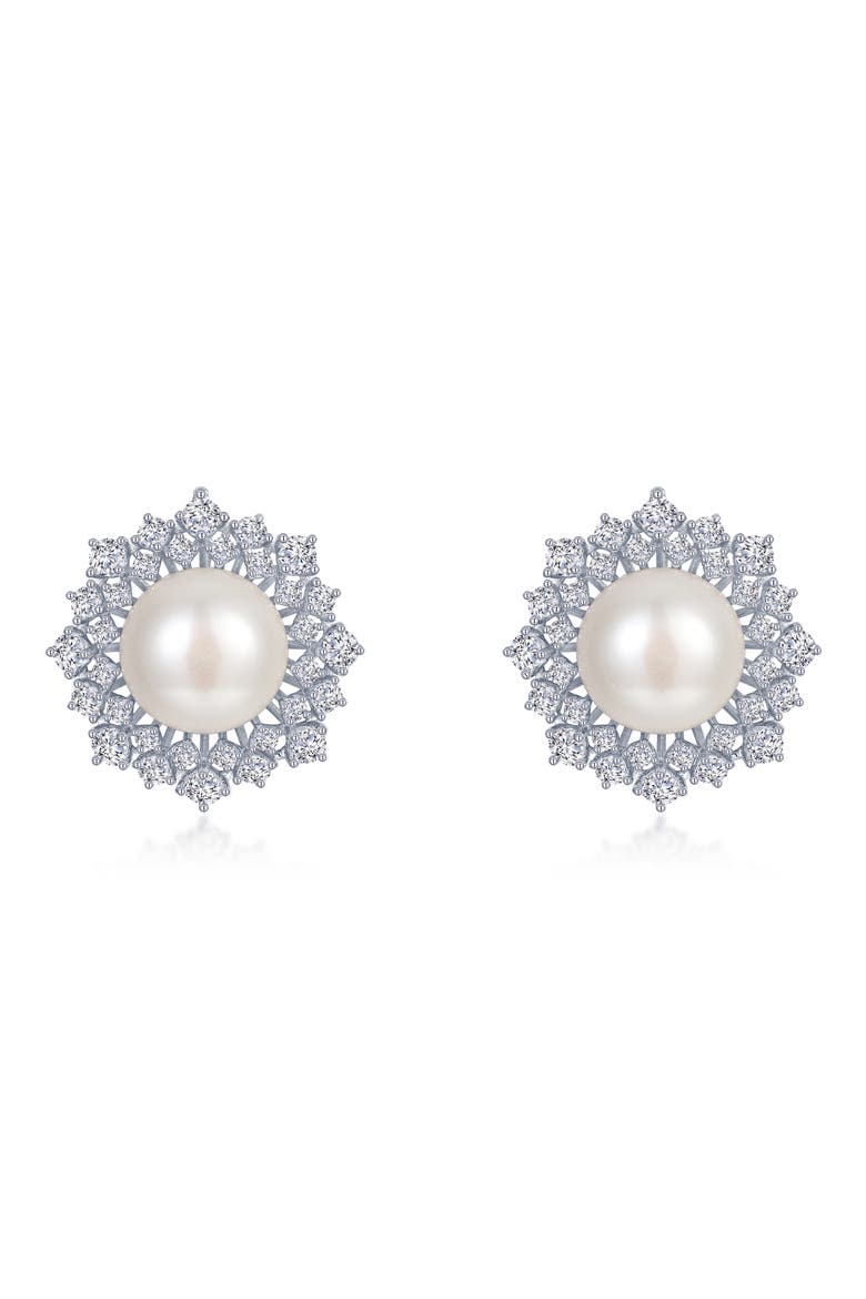 Simulated Diamond & Cultured Freshwater Pearl Stud Earrings, Main, color, WHITE