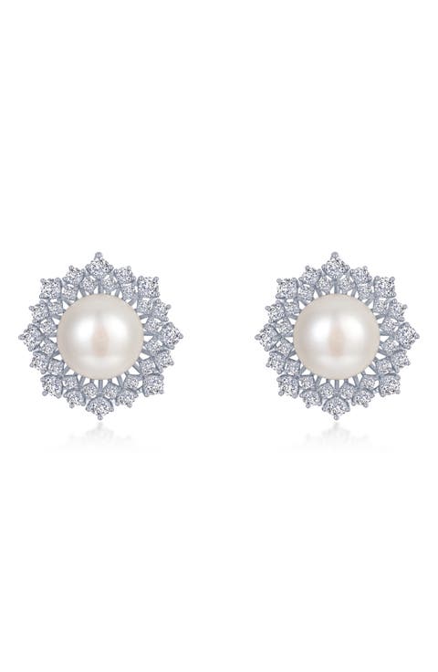 Simulated Diamond & Cultured Freshwater Pearl Stud Earrings