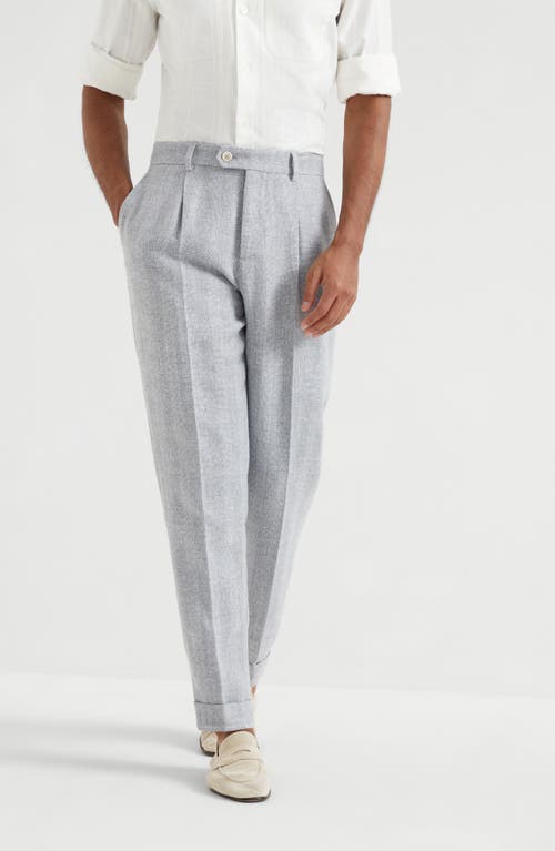 Brunello Cucinelli Wool And Cotton Trousers With Cuffs In Light Grey
