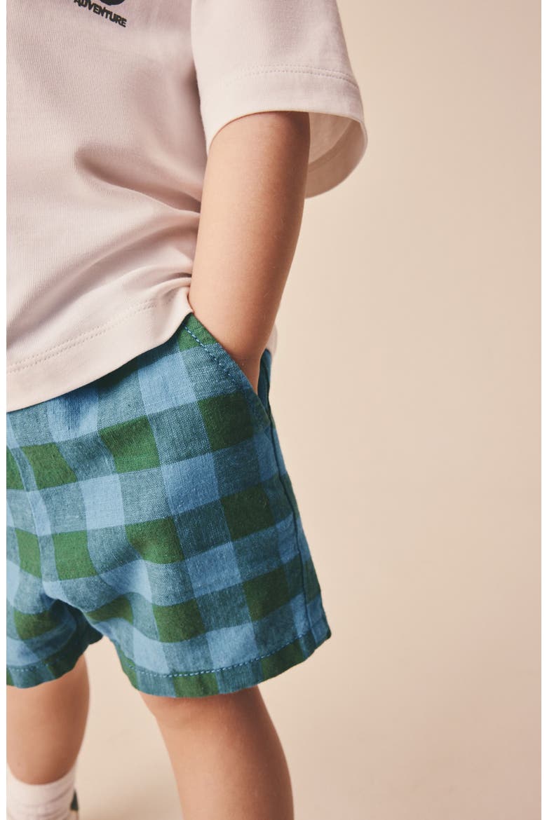 Kids' Gingham Check Linen & Cotton Pull-On Shorts, Alternate, color, MULTI