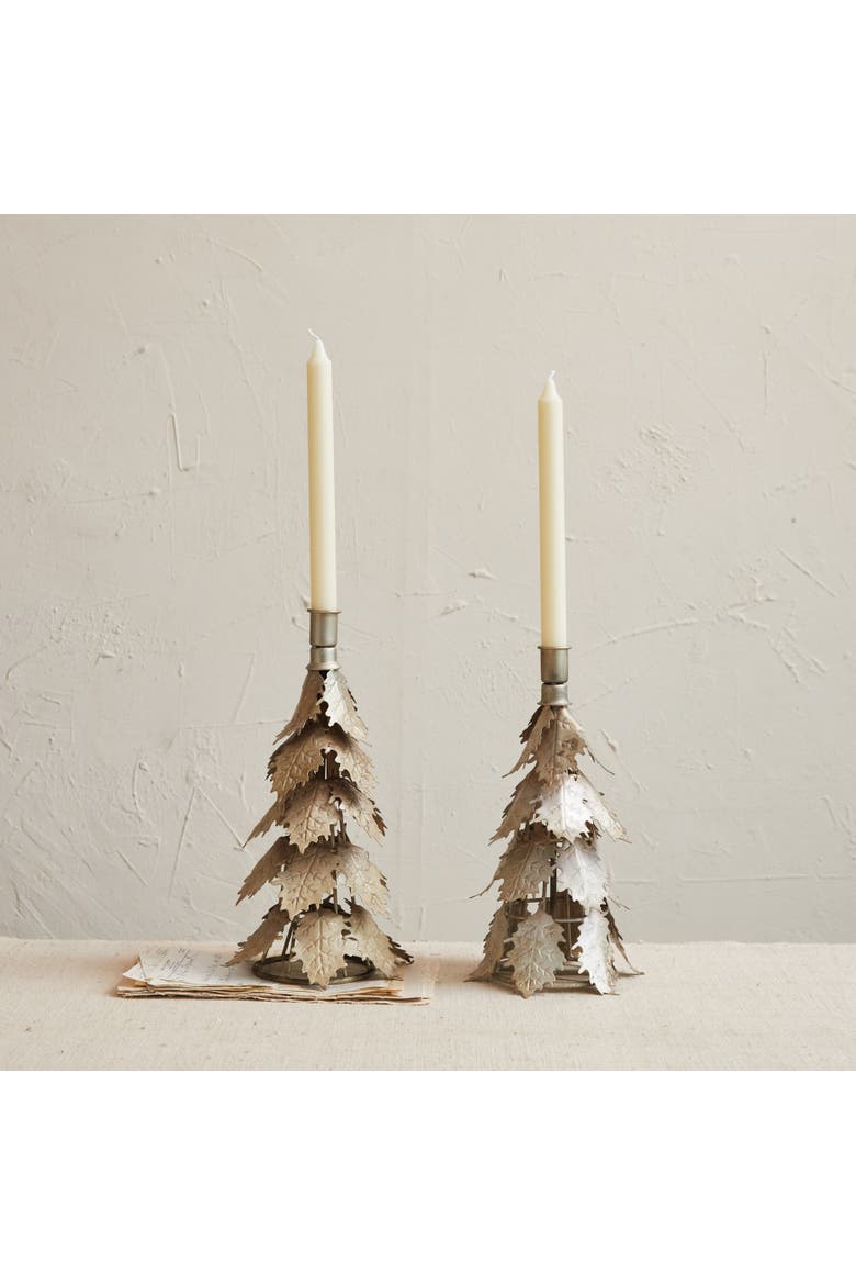 Metal Tree Shaped Taper Candleholder, Silver Finish, Main, color, Silver