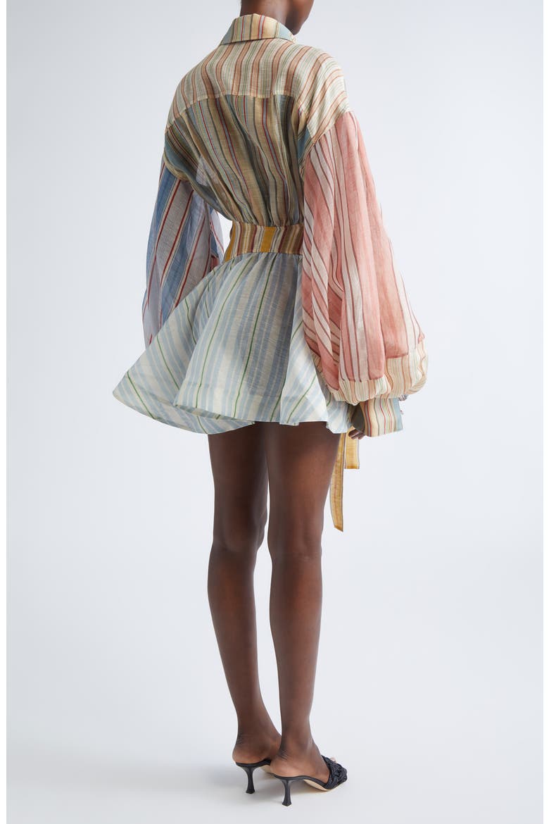 Rebellion Asymmetric Stripe Long Sleeve Linen & Silk Shirtdress, Alternate, color, SPLICED STRIPES