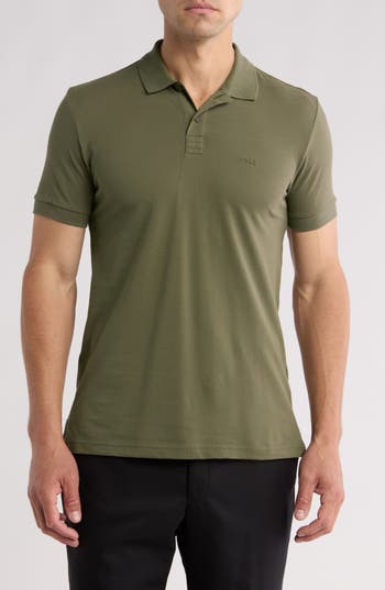 Hugo Boss Boss Parlay Geo Pattern Cotton Polo In Beige