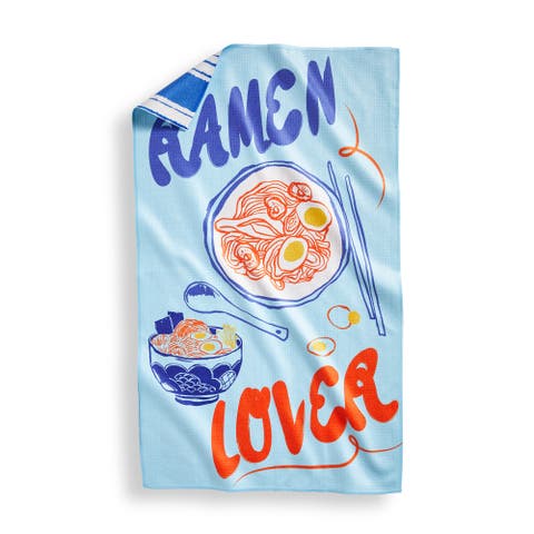 Super Absorbent Kitchen Towel Ramen Lover Dishtowel Multi 80% Recycled Polyester 18 x 30 in