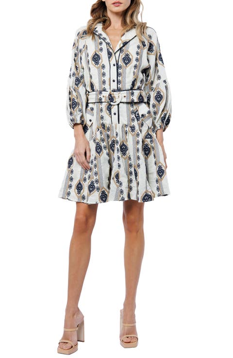 Jasper Embroidered Long Sleeve Belted Shirtdress