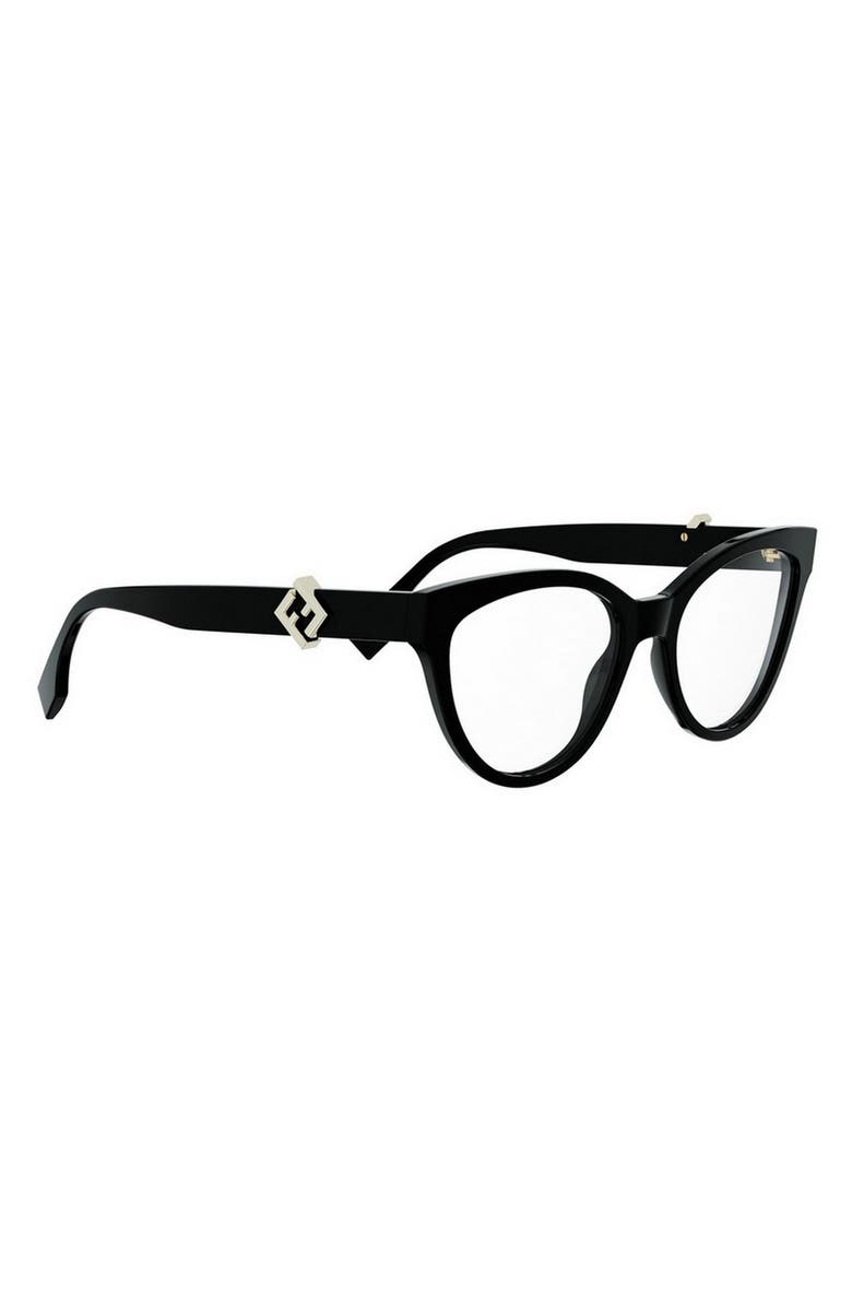 Fendi FF Diamonds 54mm Cat Eye Optical Glasses, Alternate, color, Shiny Black