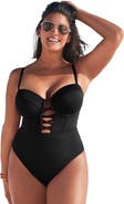 Swimsuits for All Underwire Lace Up One Piece Swimsuit