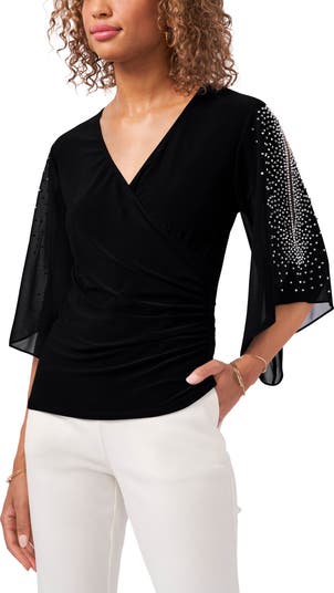 Embellished Split Sleeve Surplice Blouse