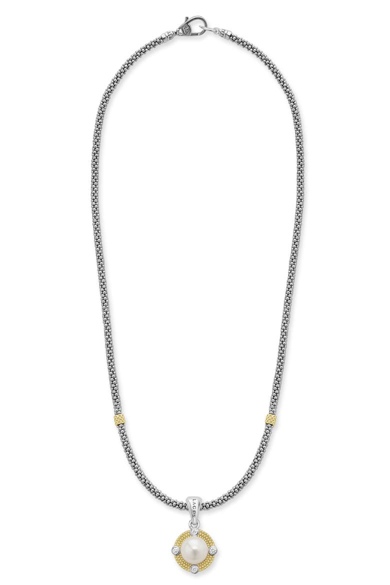 Luna Freshwater Pearl & Diamond Lux Pendant Necklace, Main, color, SILVER