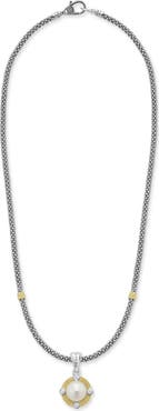 LAGOS Luna Freshwater Pearl & Diamond Lux Pendant Necklace
