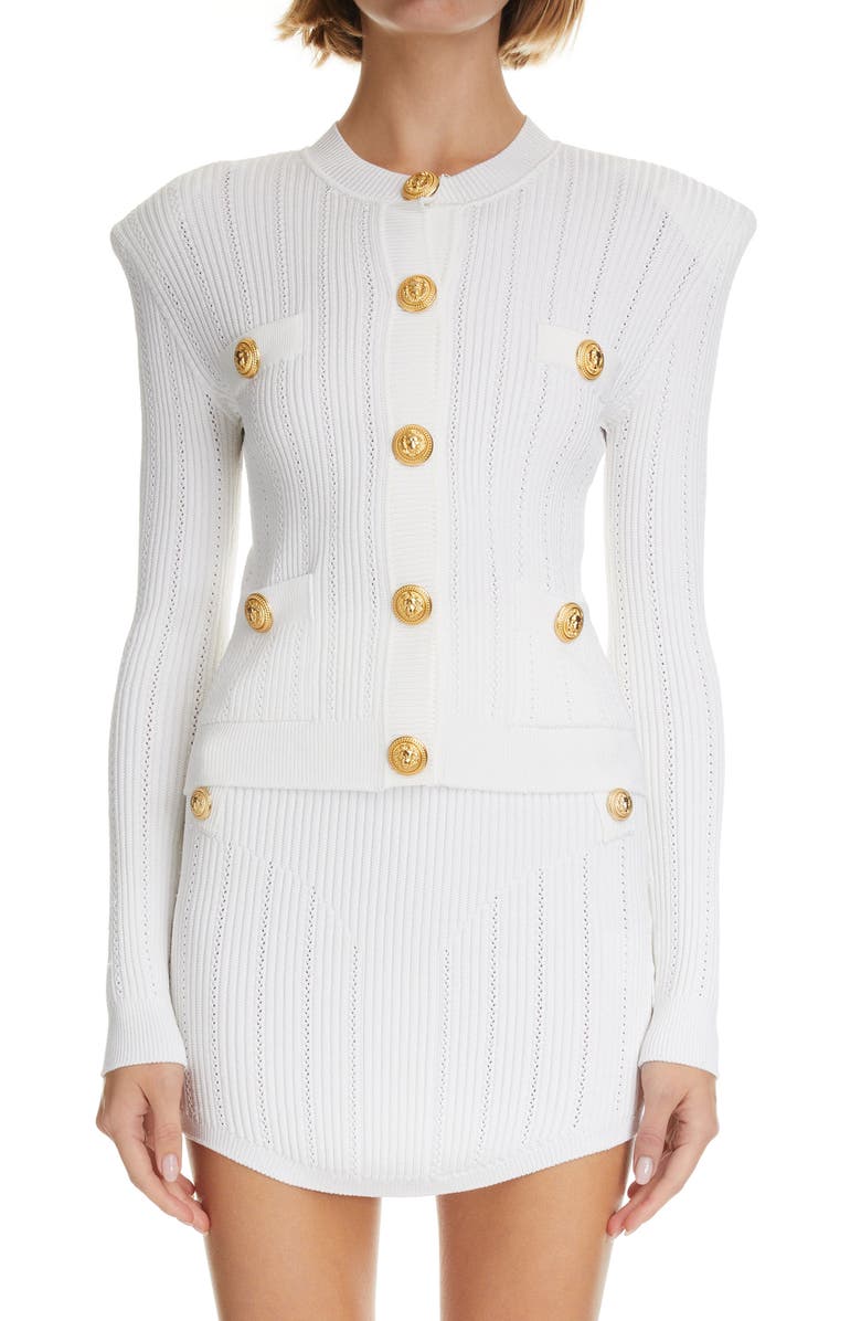 Balmain Pointelle Rib Cardigan, Main, color, 
