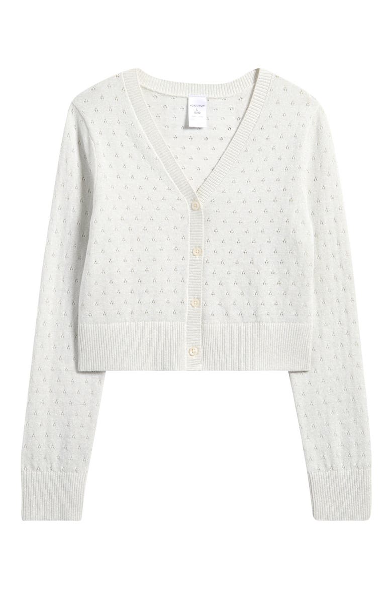 Kids' Pointelle Sparkle Cardigan, Main, color, IVORY EGRET