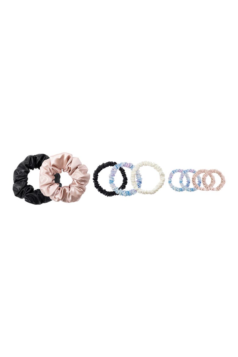 Assorted 9-Pack Silk Scrunchies, Alternate, color, WHITE