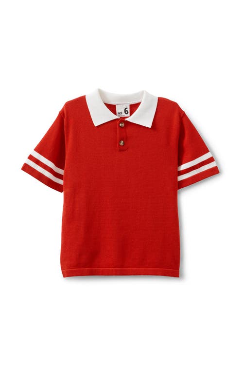 Shop Cotton On Kids Kid's Preston Knit Polo In Varsity Red Vanilla Stripe