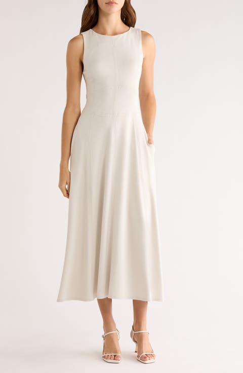 Contrast Topstitch Sleeveless Midi Dress
