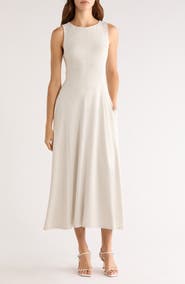 Halogen® Contrast Topstitch Sleeveless Midi Dress
