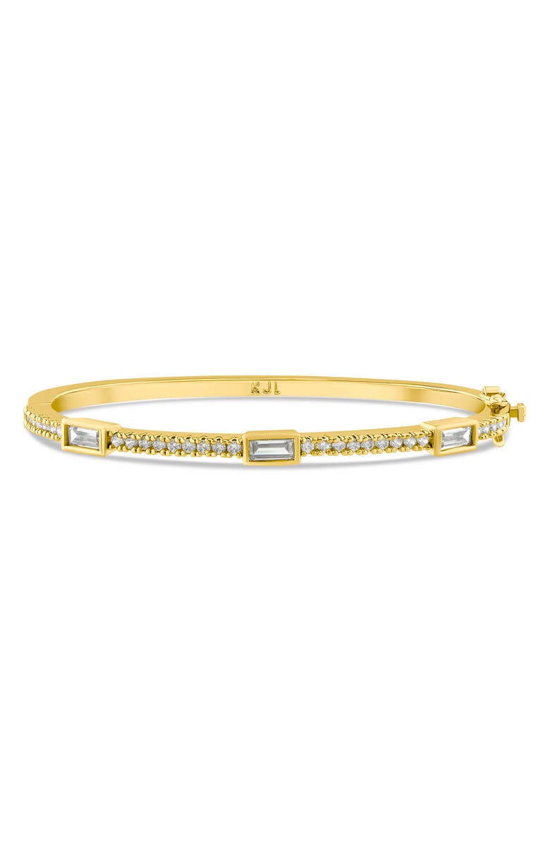 CZ by Kenneth Jay Lane Bezel Set Baguette Station Bracelet, Main, color, Clear Gold