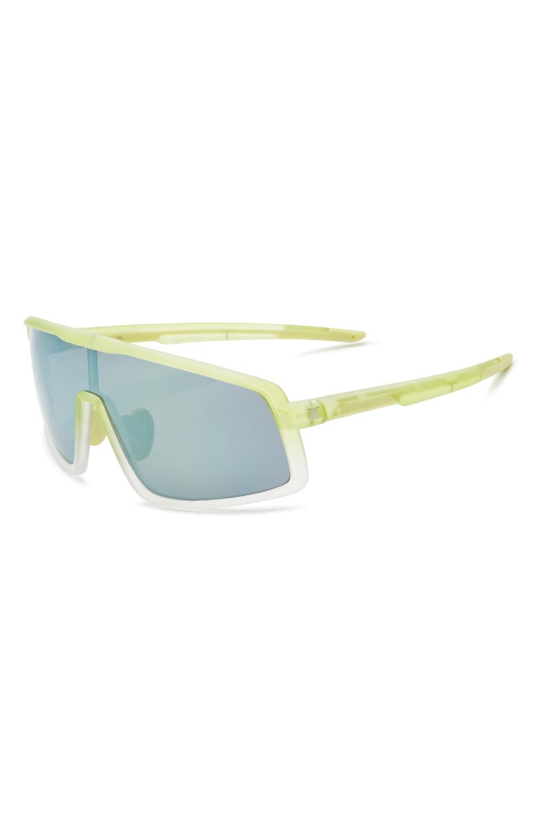 Hurley 140mm Wrap Shield Mirrored Polarized Sunglasses, Alternate, color, Lime Green