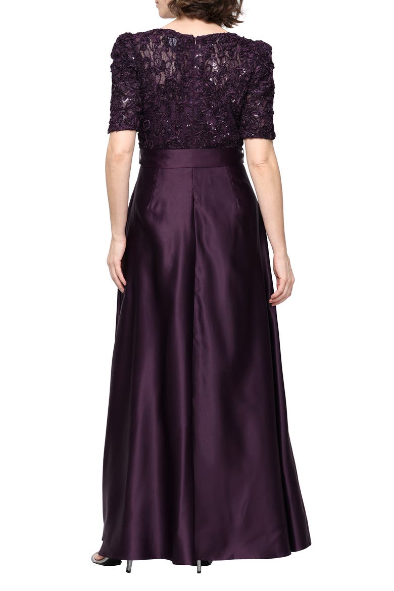 Sequin Soutache Bodice Empire Waist A-Line Gown, Alternate, color, DEEP PLUM