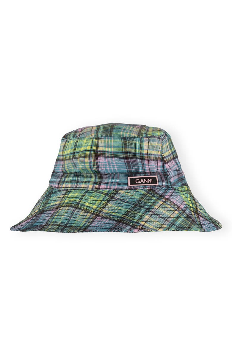 Ganni Plaid Recycled Polyester Tech Bucket Hat, Main, color, 