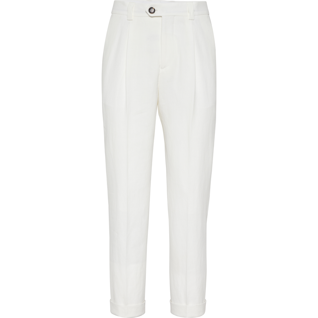 Brunello Cucinelli Pleat-detailing Linen Tapered Trousers In Panama