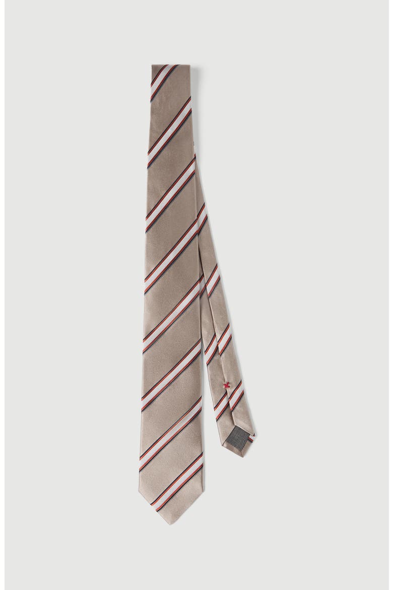Regimental stripe silk and cotton tie, Main, color, Earth