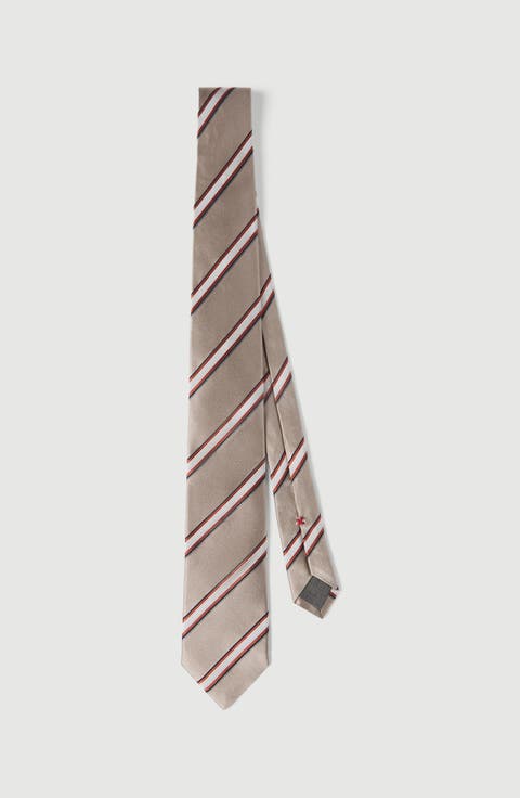 Regimental stripe silk and cotton tie