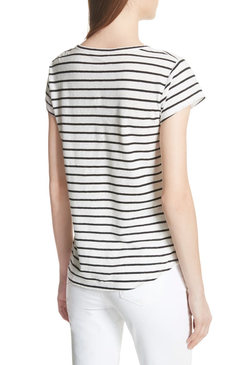Navigate Stripe Linen Cotton Tee, Alternate, color, WHITE/ BLACK