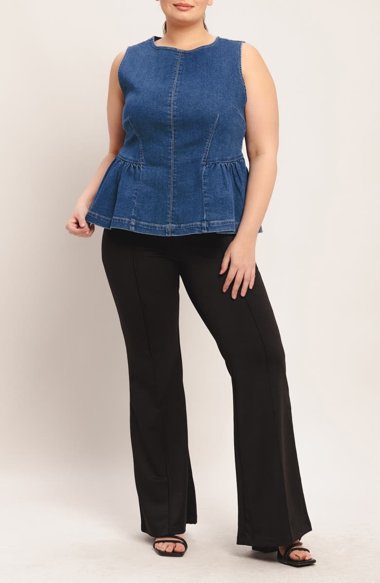 FLYING TOMATO Denim Peplum Top, Alternate, color, Medium Indigo